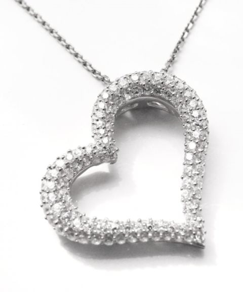 Creation Diamond Heart Pendant 1.20ct 18k W/g Over: Creation Diamond Pendant High Quality Item Quantity: 1 Item : Heart Pendant Stone : 1.20 Carat (Clarity: VS, Color: D) Setting name: Micro Pave Length: 1" inch 18k White gold Overlay 925 silver 925 s