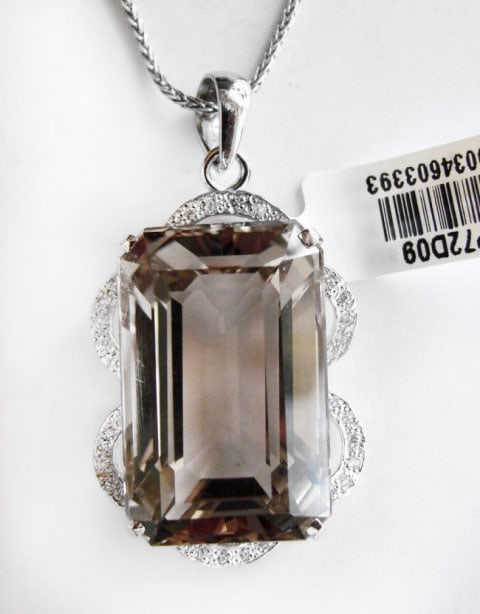 Smoky Topaz Pendant 38.22Ct 18k W/g Overlay (1 of 4)