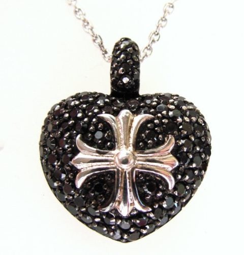 Heart Pendant Diamond Creation 1.35Ct 18k Wg Over: Heart Design Cross Center Pendants Black Diamonds Creation Quality Quantity: 1 Weight: 1.12 Carat Round Brilliant Length: H 1" x W 3/4"inch Thickness: 3 mm 18k White Gold Overlay 925 Silver Weight: 5.