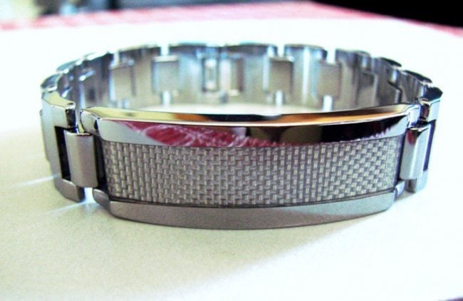 Men ID Bracelet Tungsten Carbide Carbon Fiber