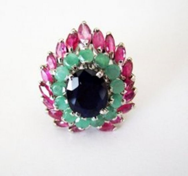 Natural Multicolor Ring 8.16Ct 18k W/g Overlay