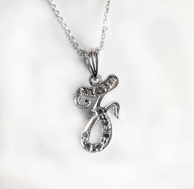 Initial Pendant 'Z' Diamond .09Ct 14k W/g: Gem Type: Natural Diamond Item:Pendant Diamond 9 Pieces weight: .09 carat Clarity: VS1,Color: G 14K white gold and 2.33 grams Diameter: 16x11 mm Style: Initial English Writing Pendant will come with 1