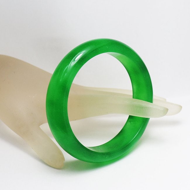 Natural Translucent Solid Green Chinese Jade Bangle - 4