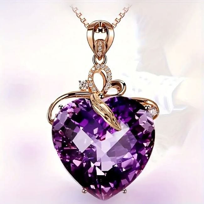 Creation Amethyst/Crystal Necklace Rose/Gold Overlay Brass (1 of 2)
