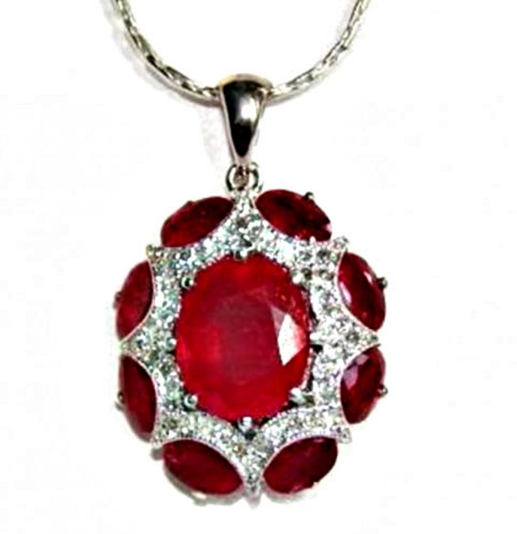 Natural Ruby Diamond Pendant 19.86Ct 14k W/g (1 of 2)