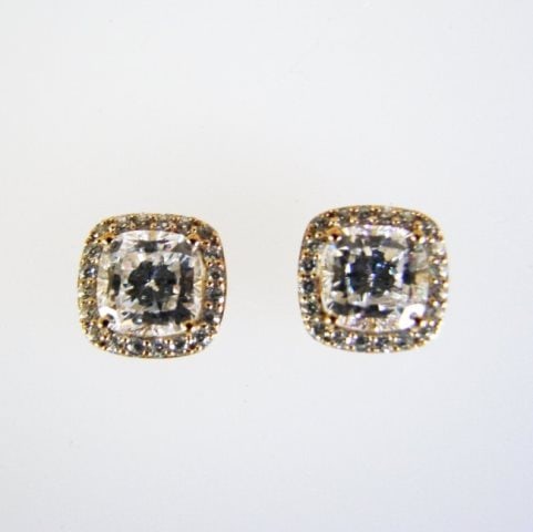 Creation Diamond Stud Earring 2.15Ct 18kW/g Overl: Creation Diamonds Earrings High Quality Item Item: Stud Earrings Stone: 2.15 carat Cushion cut brilliant Clarity: VVS, Color: F Setting name: Micro Pave 18k Yellow gold overlay of 925 silve Weight: 1.