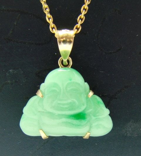 Maitreya Buddha pendant Jade Size L15x W 15mm 14kY/g (1 of 4)