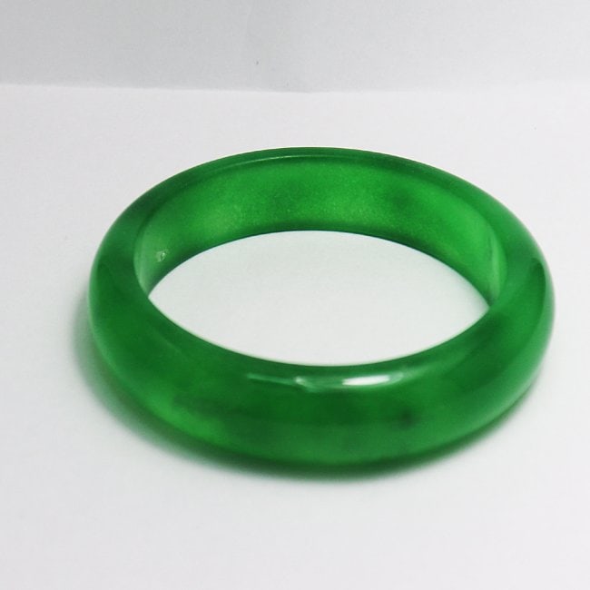 Natural Translucent Solid Green Chinese Jade Bangle - 2
