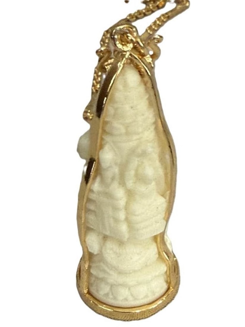 Carved Ivory-Color Pendant Necklace, 24K Gold Overlay Chain (1 of 2)