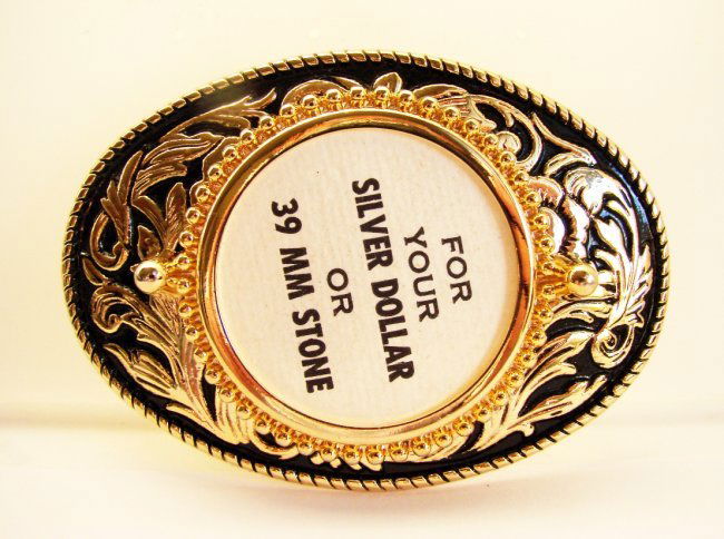 Buckle Belt Classic Design For Coin 18k Y/g Over: Buckle Belt Classic Style For Silver Dollar Coin or Setting 39mm Stones Weight:76 grams,18k Yellow Gold Overlay Size:3 x 2.1/4 mm,Thickness:10 mm high quality handicraft Make in USA Estimated Value Pr