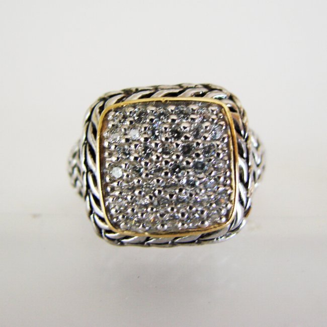 Men Ring Creation Diamonds .90Ct 18k W/Y/g Overlay: Creation Diamond Ring High Quality Item Item: Ring Clarity: VVS, Color: F Bend Thickness: 3-5 mm Setting: Micro Pave-Stone: .90 Carat round brilliant Metal: 18k two-tone gold overlay 925 silver and (1