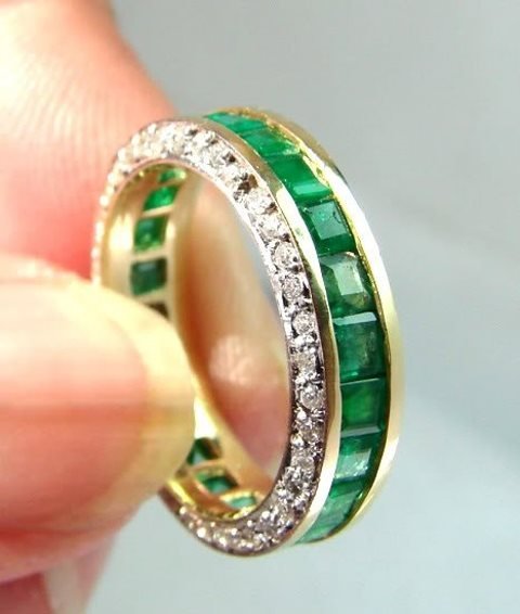 Diamond/Emerald Eternity Ring 4.30Ct 14K Y/g (1 of 3)