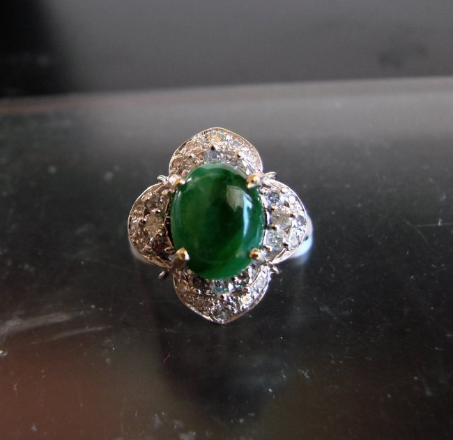 Anniversary Ring Imperial Jade/Diamond 3.40Ct 14k Y/W (1 of 6)