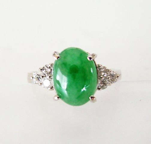 Diamond-Imperial Jadeite Jade Ring 3.39Ct14k W/G-Sz 6.5 (1 of 5)
