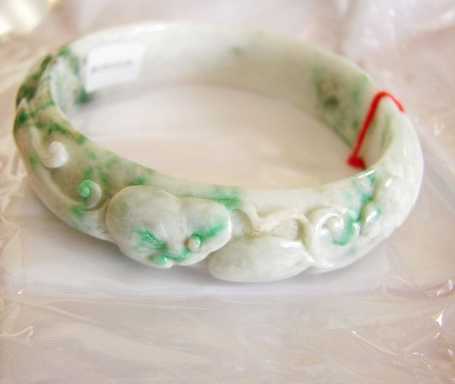 Cert Burma Jadeite Jade Carved Bangle Grade A Size 7 (1 of 7)