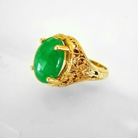 Antique Ring iJadeite Jade 6.82 Carat 18k Yellow Gold (1 of 6)
