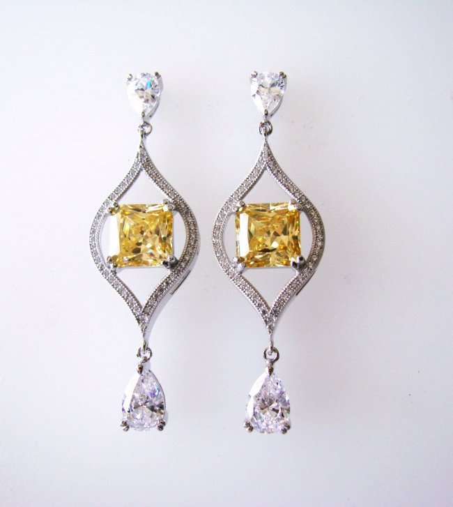 Creation Daimond Fancy Yellow Ear 15.90Ct 18k W/g Over (1 of 4)