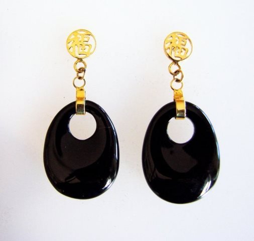 Natural Black Onxy Dangle Earrings 14k Y/g (1 of 4)