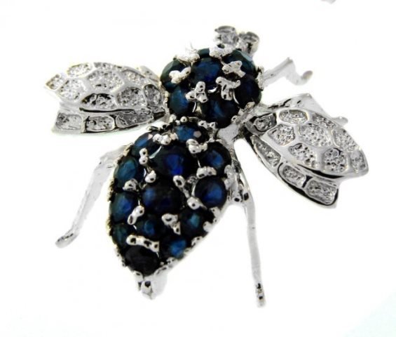 Bee Brooch Pins Sapphire Diamond 1.25Ct 14K W/g (1 of 5)