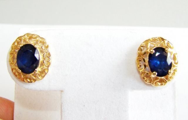 Natural Blue Sapphire Earrings 2.72Ct 14k Y/g (1 of 4)