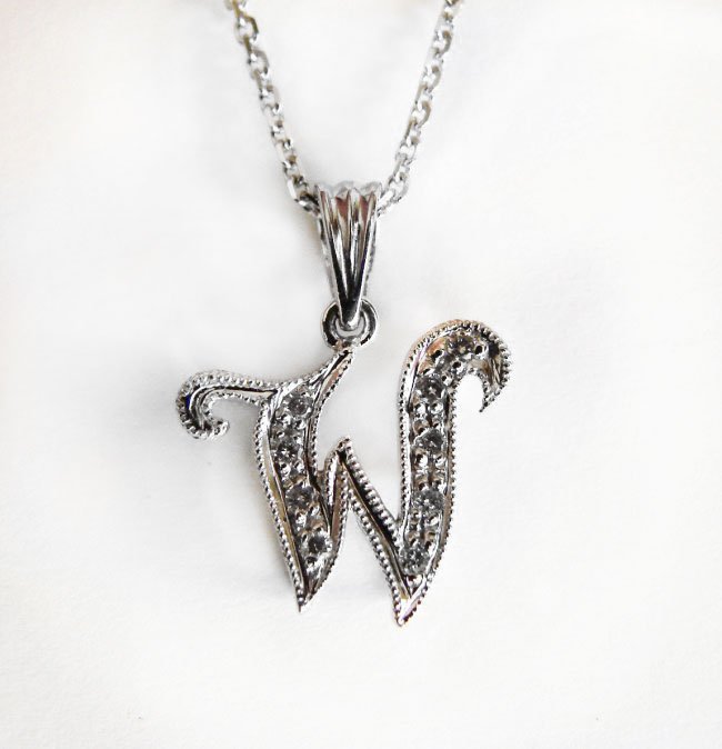 Initial Pendant 'W' Diamond .09Ct 14k W/g (1 of 3)