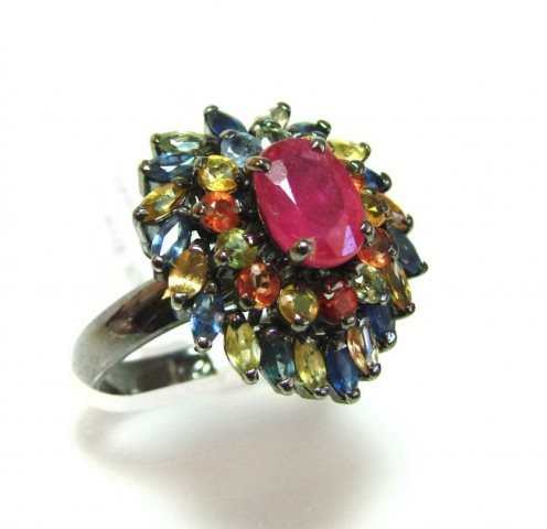 Natural Gems Multicolor Ring 3.35 Carat 18k W/g Overlay (1 of 3)