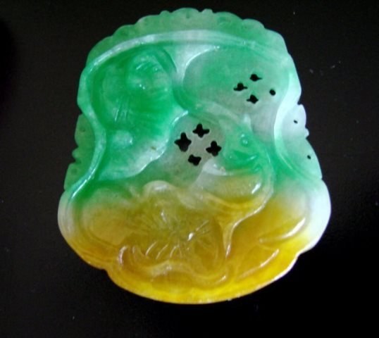 Handwork Jade Carving Grade A Golden Fish Both Side (1 of 3)