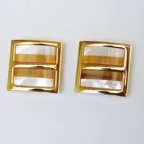 Men Cufflink Stainless Tiger\'s Eye Mother18k (1 of 2)