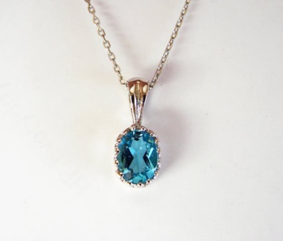 Swiss Blue Topaz Pendant 2.18Ct 18k W/g Overlay (1 of 2)