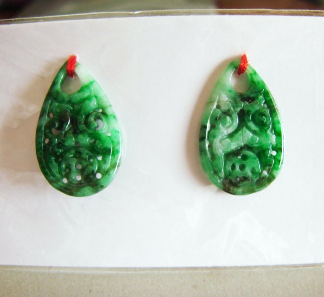 Natural Jade Jadeite Carved Pairs Earrings Grade: "A" (1 of 2)