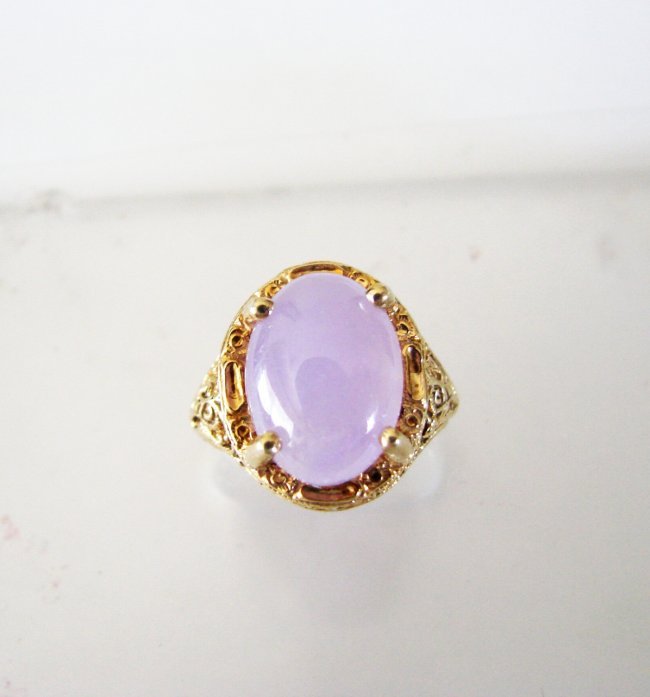 Antique Ring Lavender Jade 6.80 Carat 14k Yellow Gold (1 of 6)