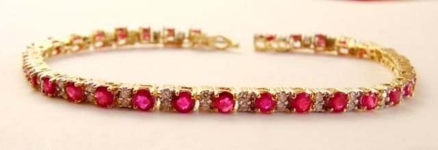 Tennis Ruby-Diamond Bracelet 8.76Ct 14k Y/g (1 of 3)