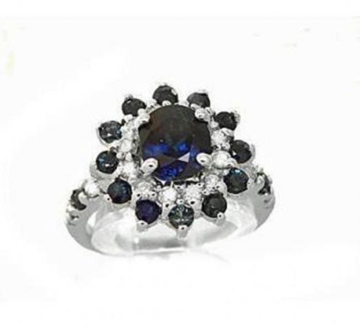 Blue Sapphire:4.39CT,  Diamond: .62CT Ring 14k W/G (1 of 3)