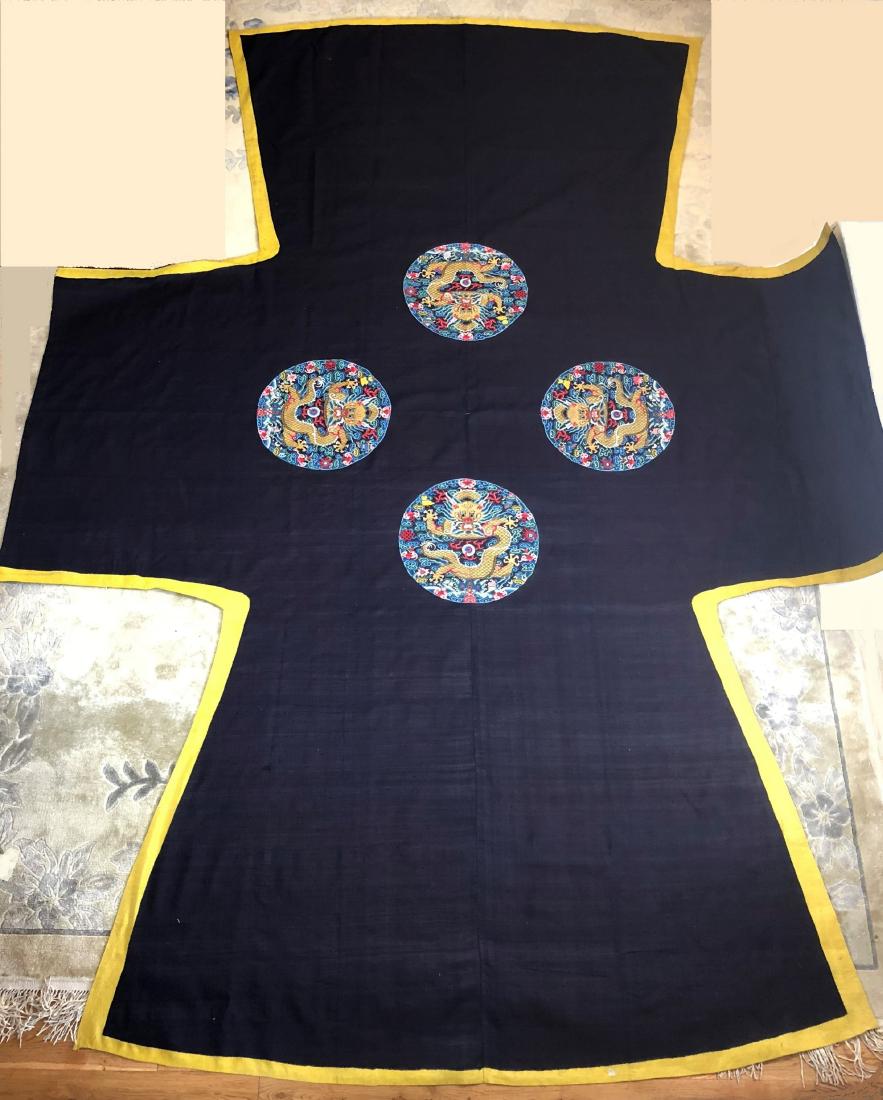 A Large Chinese Kesi and Linen Midnight Blue Robe (1 of 13)