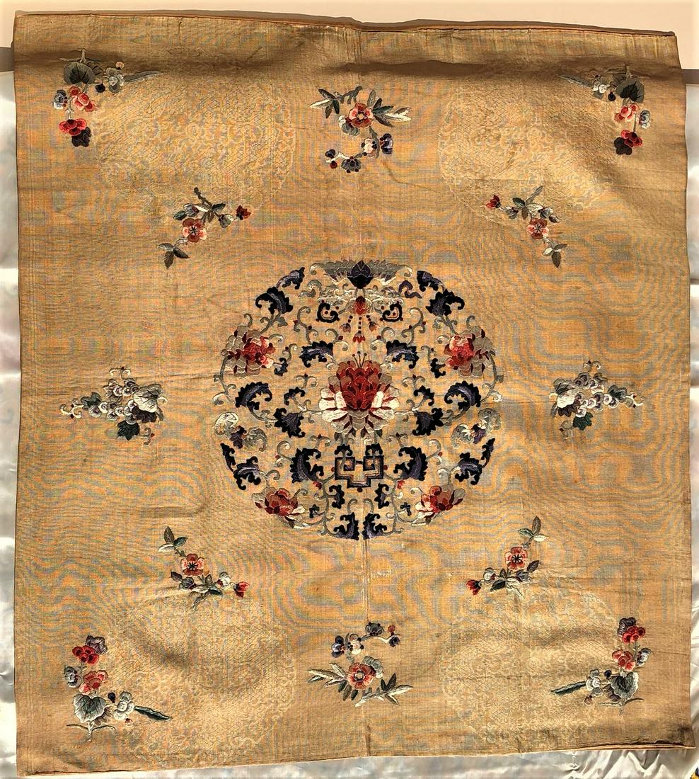 Chinese Embroider Panel on Pale Yellow Brocade Silk (1 of 9)