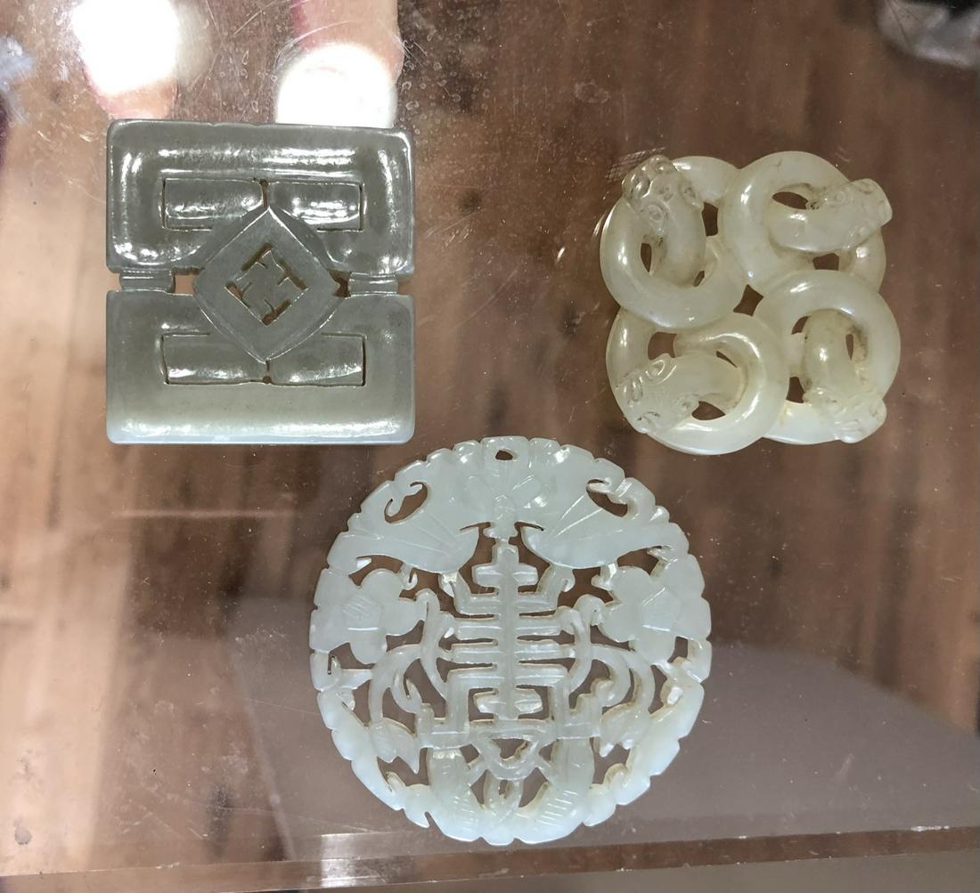 Three Carved Celadon Jade Panels, 19/20th Century (1 of 5)