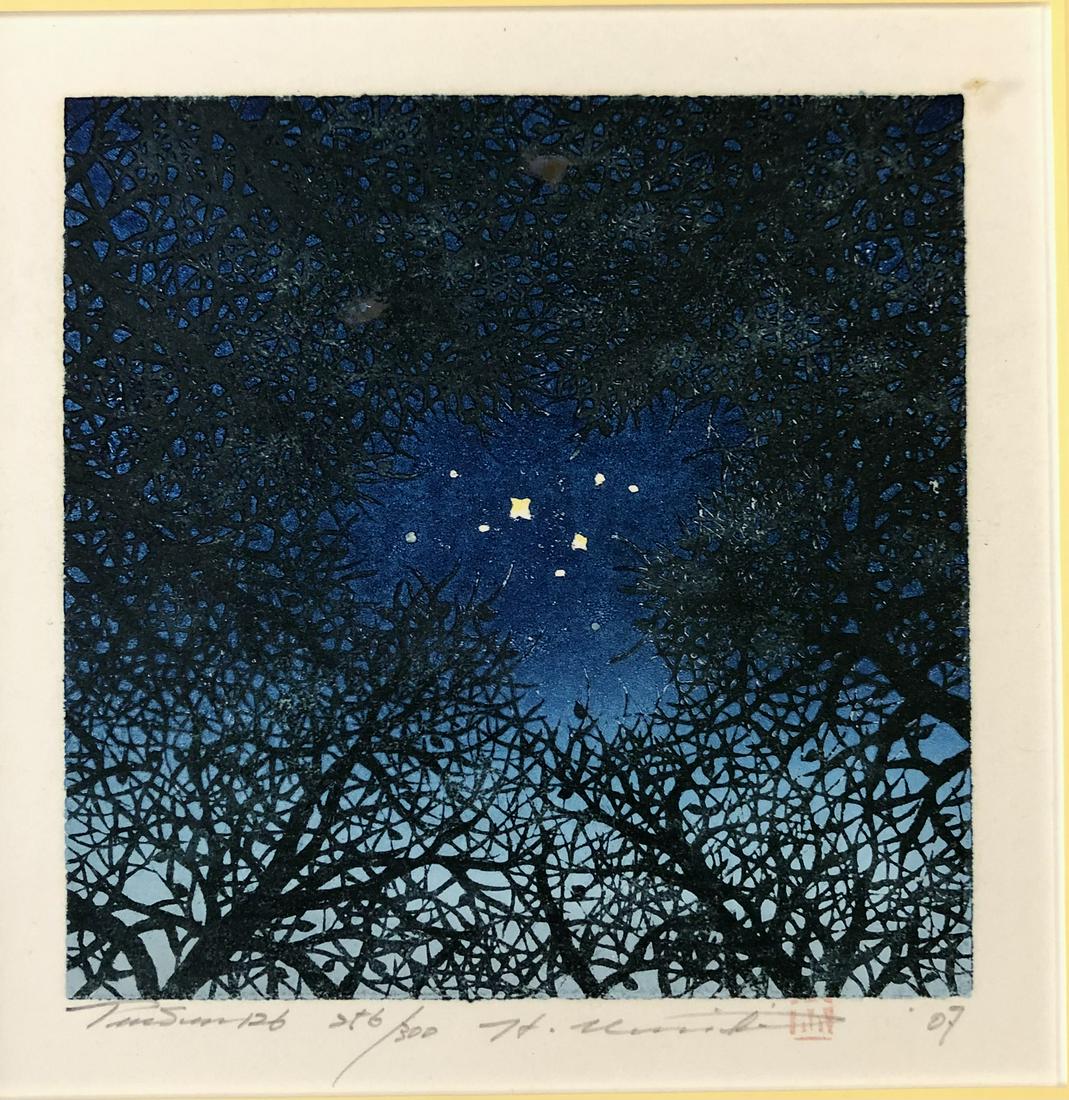 Hajime Namiki Woodblock Print, Blue Sky Stars (1 of 5)