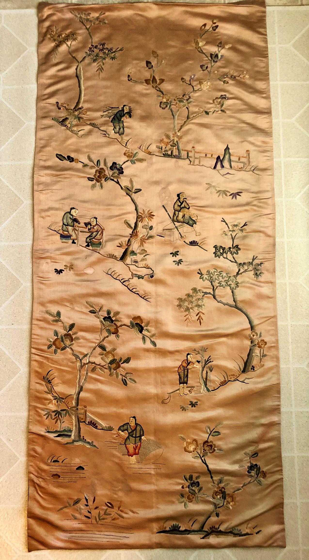 Large Antique Chinese Hand Embroidered Silk Panel (1 of 9)