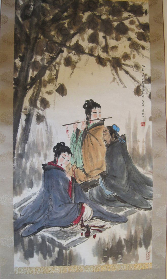 Attributed To Fu Baoshi, A Chinese Hanging Scroll: A Chinese Scroll Painting On Paper Signed Fu Baoshi (傅抱石 1904 - 1965), nicely executed; Purchased from Leslie Hindman Auction in 12/13/2004 lot 889. Overall Length 78" x Width 25"