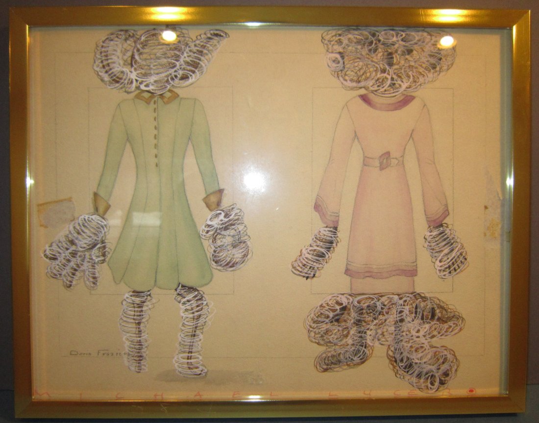 Michael Lucero, American (b 1953 - ), Drawing and Water: Color on Paper - two models, signed in red at bottom, purchased from Florida estate auction in 2001 for $1,000, framed; Length 14 in. x Width 11 in.