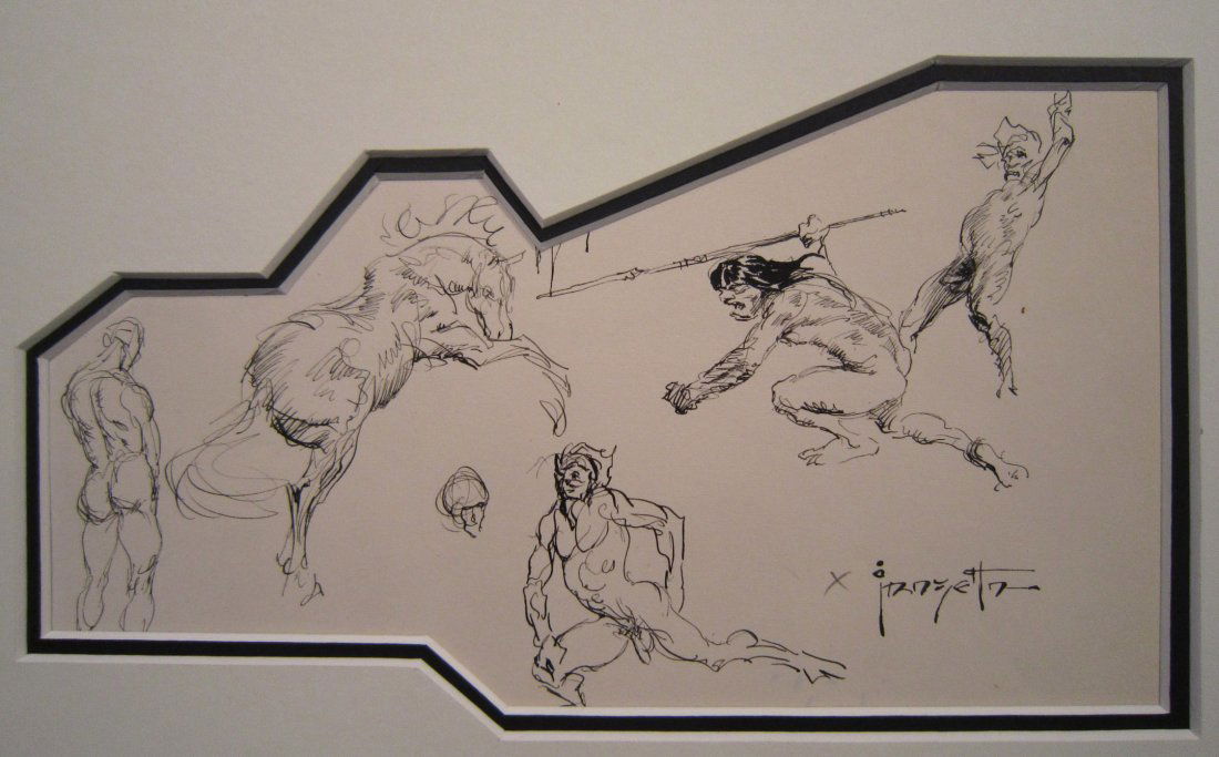 Frank Frazetta, American (1928 - 2010), Original Pencil: Sketch, signed in initial lower right; provenance: purchased from Heritage Galleries Auction 2/6/2004, lot 4279, professional matting unframed, image Length 7.5 in. x Width 4.2 in., matting 11.75 in.