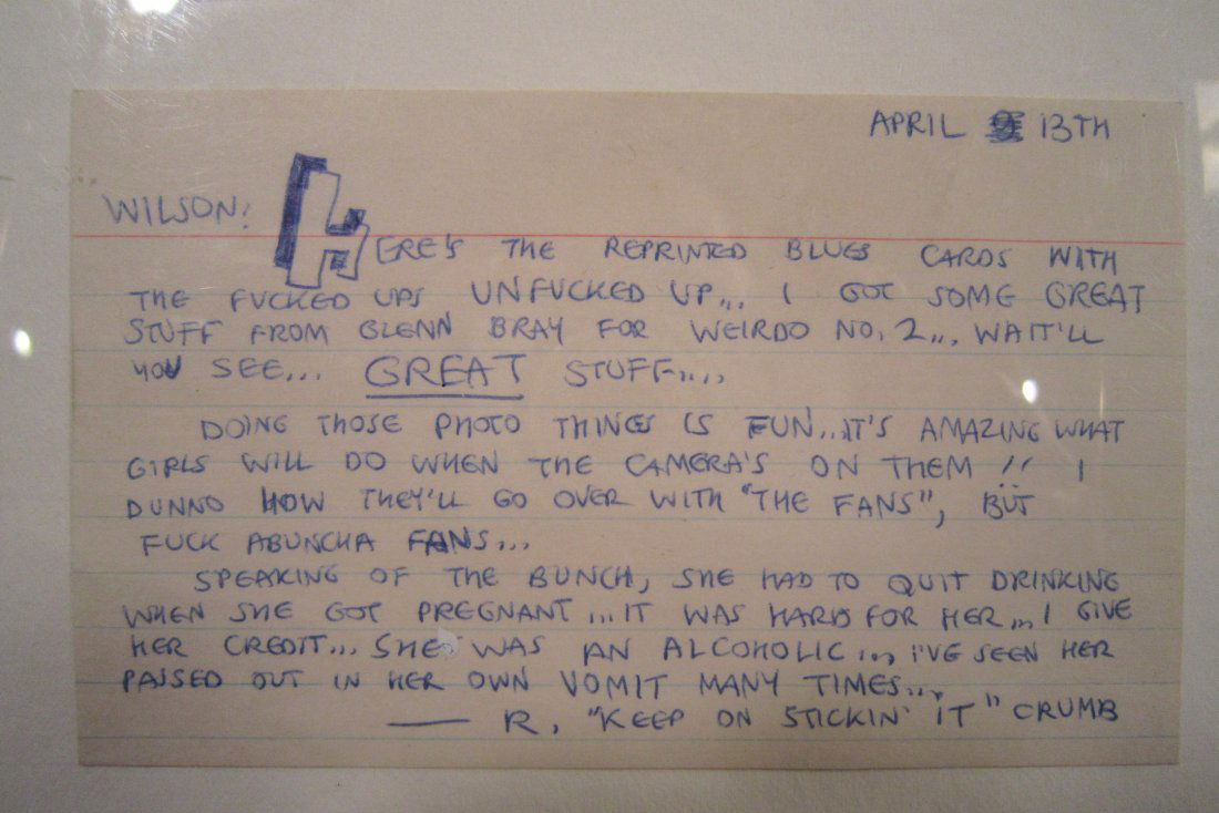 Robert Crumb, American (b.1943 - ), Original Index Card: Circa 1980, to Wilson, very funny note - must read. provenance: purchased from Heritage Galleries Auction 2004, lot 4623. Length 5 in. x Width 3 in.