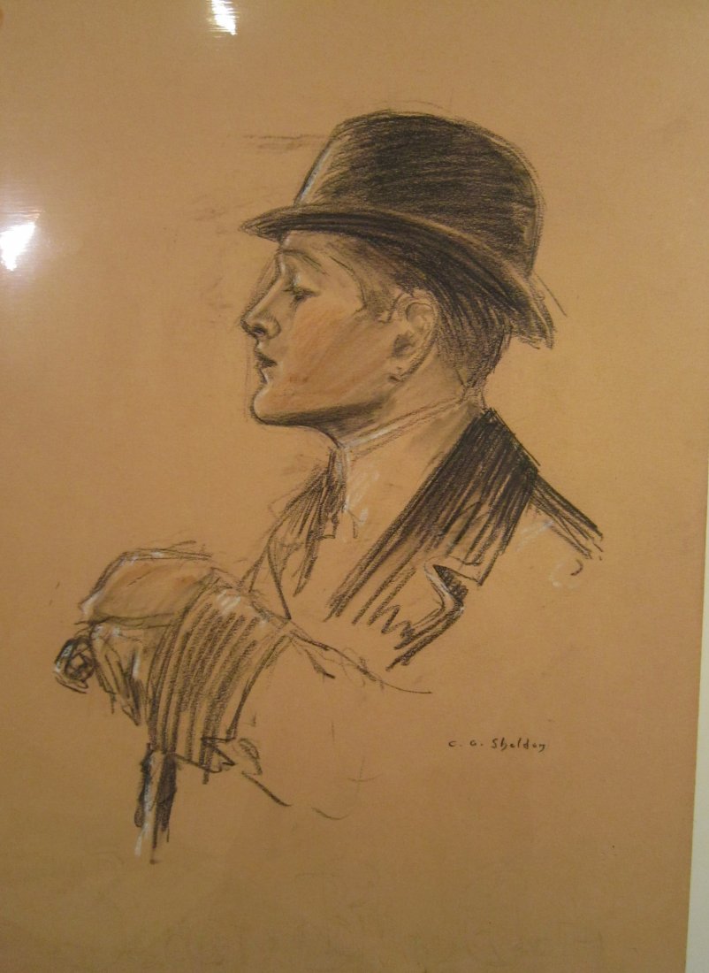 Charles Gates Sheldon, American (1889 - 1960), Original: Illustration Art, charcoal on paper, signed, matted but unframed; provenance: purchased from Heritage Galleries Auction 2/6/2004, lot 1306. Image Length 18 in. x Width 12 in.