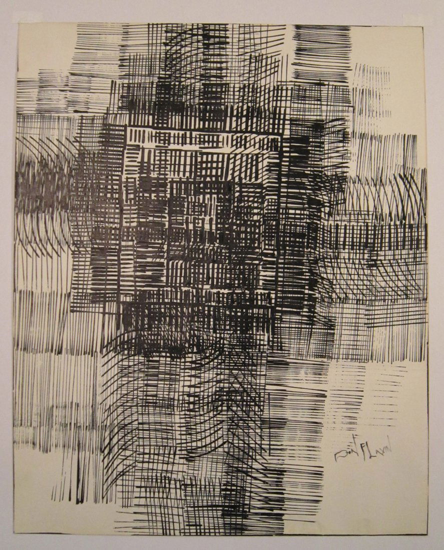 Attributed to Dan Flavin, American (1933 - 1996), Ink: Drawing on Paper - Abstract Lines, signed lower right, on thick artist paper unframed, from estate of a Chicago art dealer; image Length 20 in. x Width 16 in.