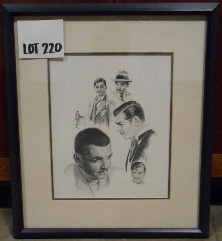 BANES LITHOGRAPH: Penciled signed Banes 1976 lithograph of Clark Gable. Framed 17-1/2" x 20". Matted 12-1/4" x 10"