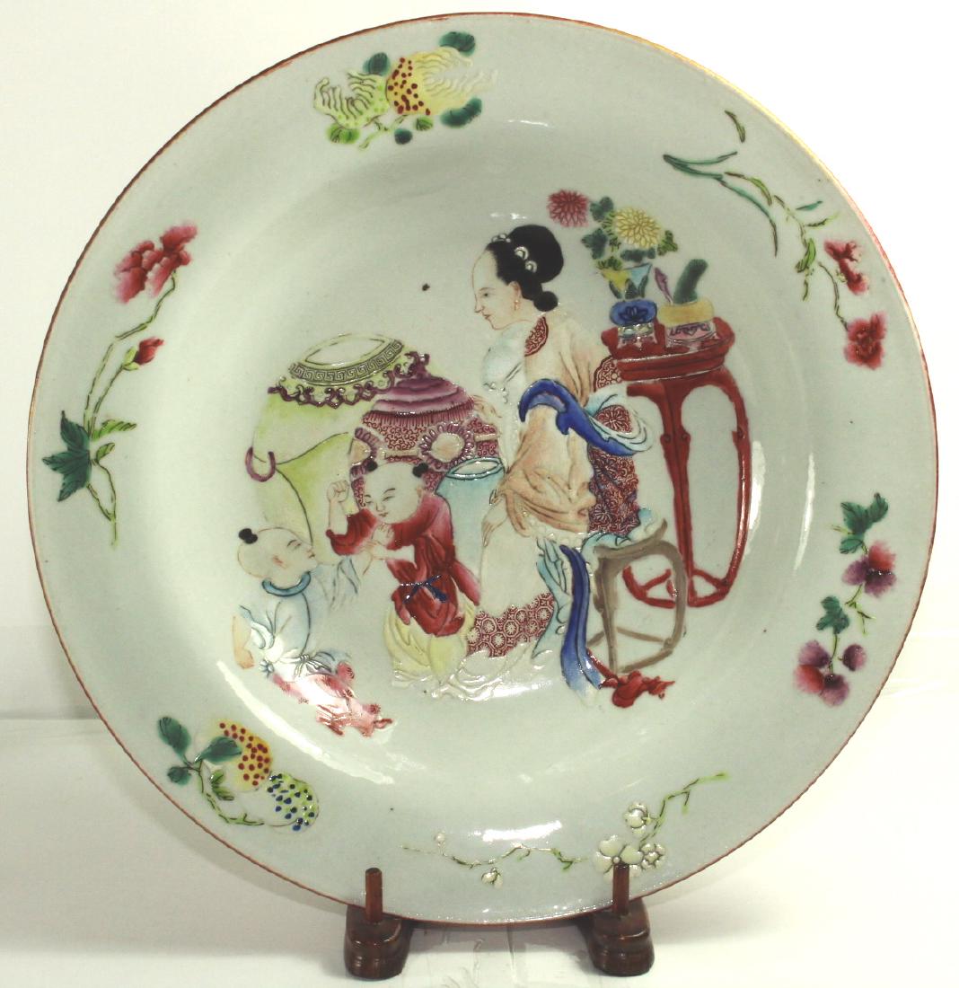 A Chinese ruby red ground plate with figure (1 of 6)