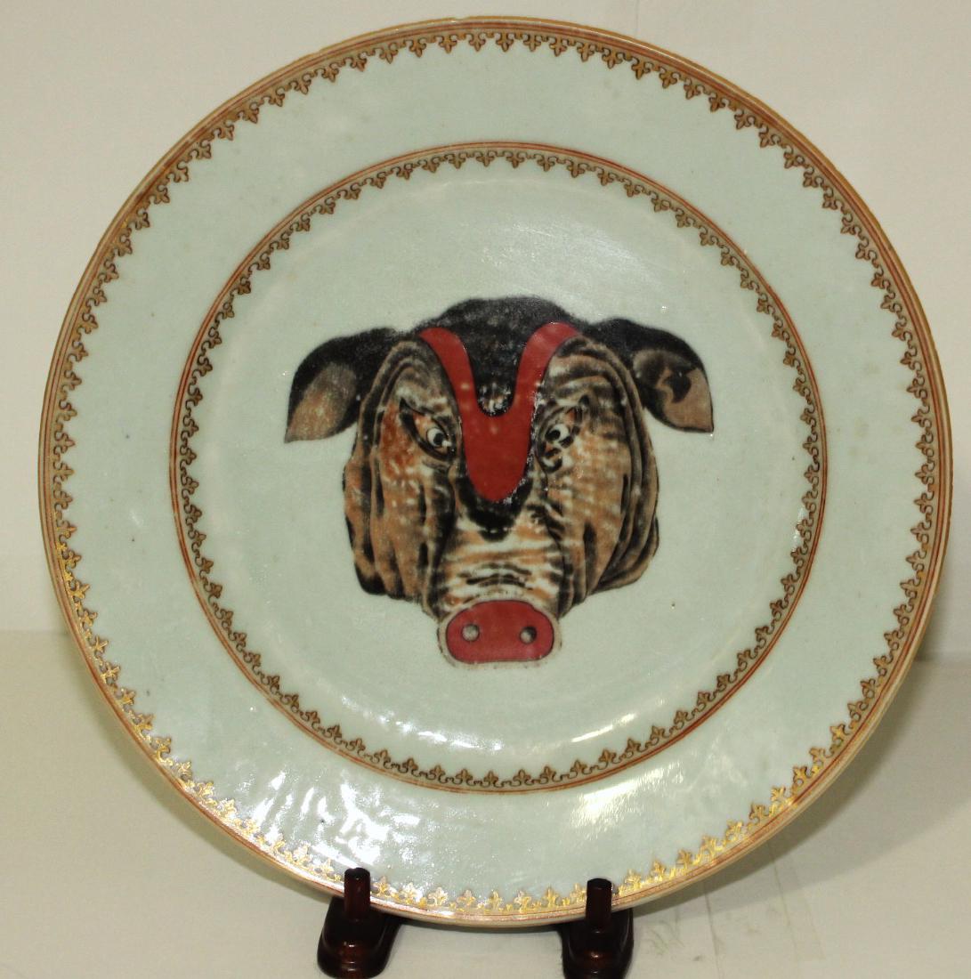 A Chinese porcelain 'Boar' plate (1 of 6)