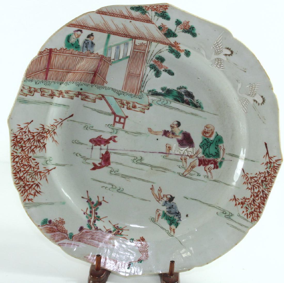 A Chinese famille rose 'fishing' plate (1 of 10)