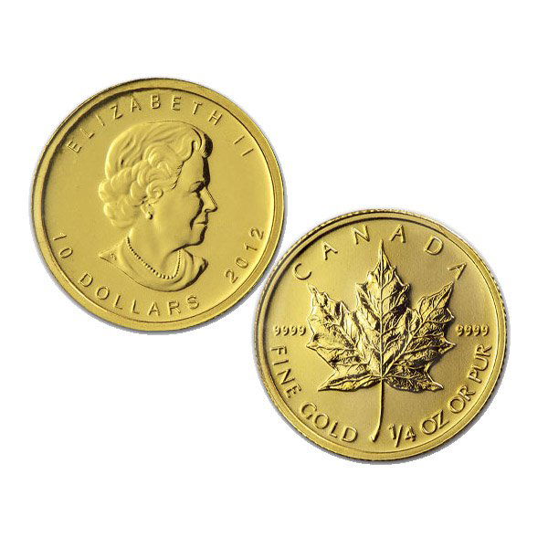2012 1/4 Oz BU 24k Gold Canadian Maple Leaf: Brand New 2012 Gold Maple Leaf Bullion Coin by The Royal Canadian Mint. The Gold Maple Leaf Coin Has a Legal Tender Value of $10 Canadian Dollars and Contains 1/4 Oz of 24-Karat (.9999 Pure) Gold. Com