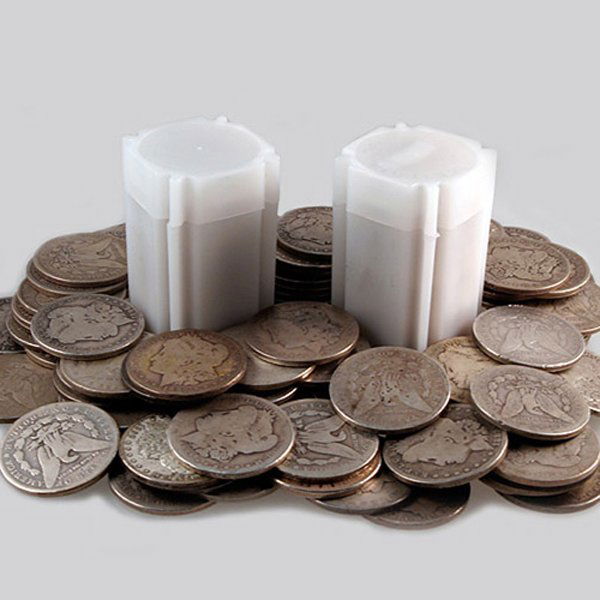 (40) Morgan Silver Dollars: Morgan Silver Dollar (Two Rolls of 20 coins ea.) by The United States Mint. Grading AG (Almost Good) to VF (Very Fine). Dates are Based on in Stock Inventory and are Our Choice!